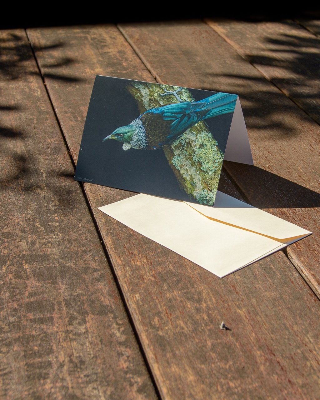 Tui on a Mossy Branch Wildlife Greeting Cards - New Zealand Bird Photography